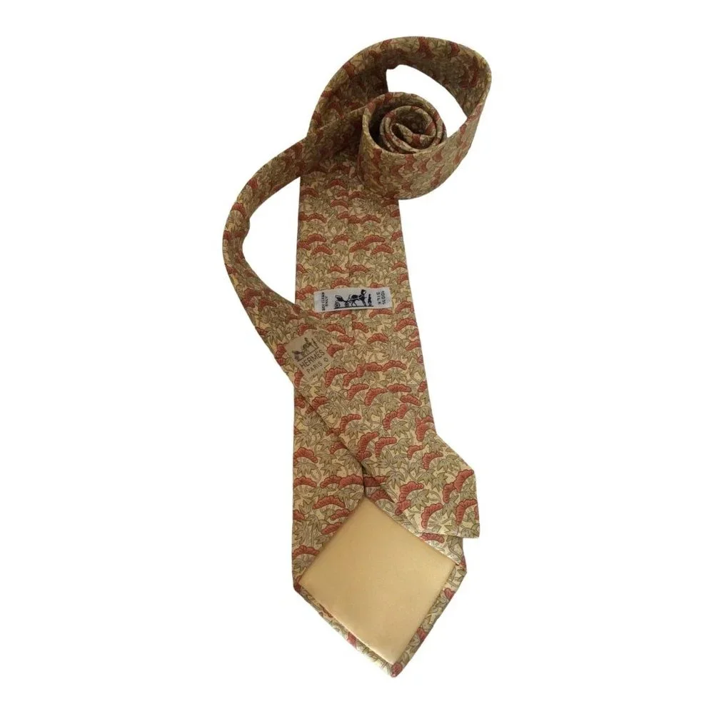 HERMÈS PARIS Tricolor Flower & Leaf Print Silk Tie France 59"/ 3".1/4 EX CD - Picture 5 of 7